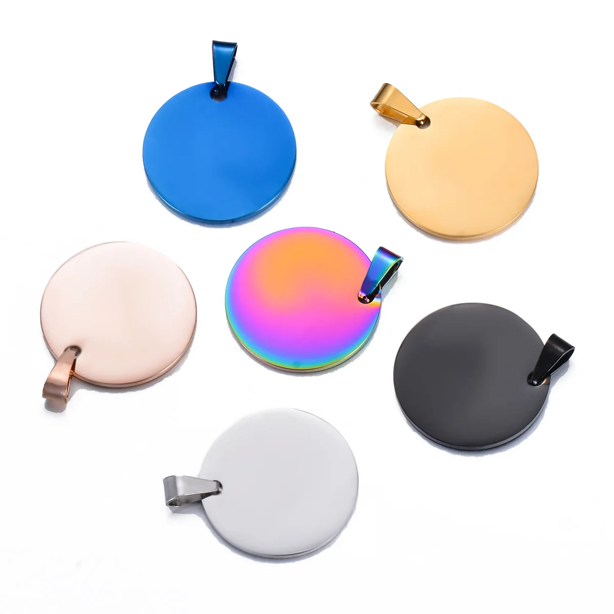 10pcs Wholesale Military Army Style Disc Round Pendant 6 Colors Blank Necklace Stainless Steel Dog Tags Chain Necklaces 4 Sizes
