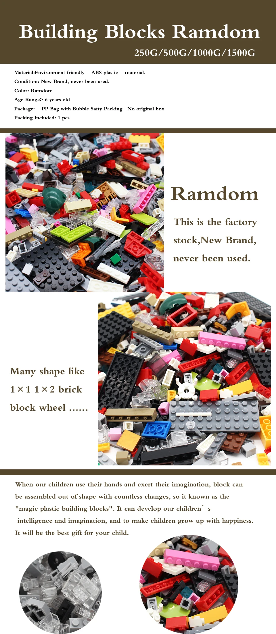 1000G Mixed Weighing Classic Building Blocks Set Meal DIY Moc Creative Bulk Bricks Toy for Children Educational Kids GIft Random