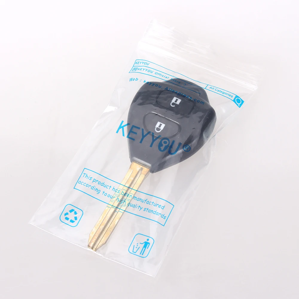 KEYYOU 2 Button Uncut Replacement Plastic Remote Car Key Shell Cae Fob Blank Keys for Toyota Corolla RAV4 Toy43 Blade