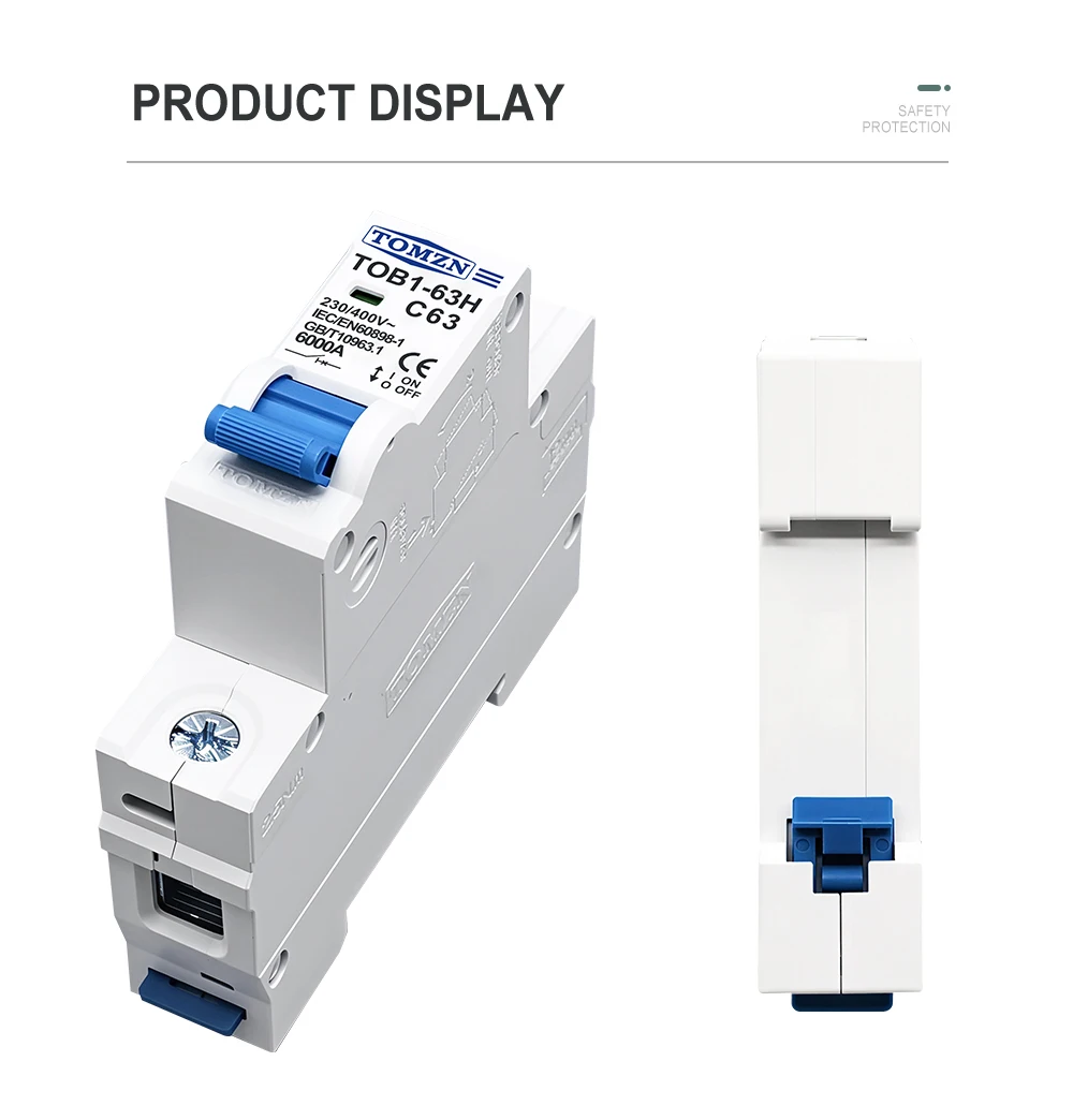 TOMZN 1P AC MCB TOB1-63H C type 230/400V~ 50Hz/60Hz Mini Circuit Breaker 3A 6A 10A 16A 20A 25A 32A 40A 50A 63A
