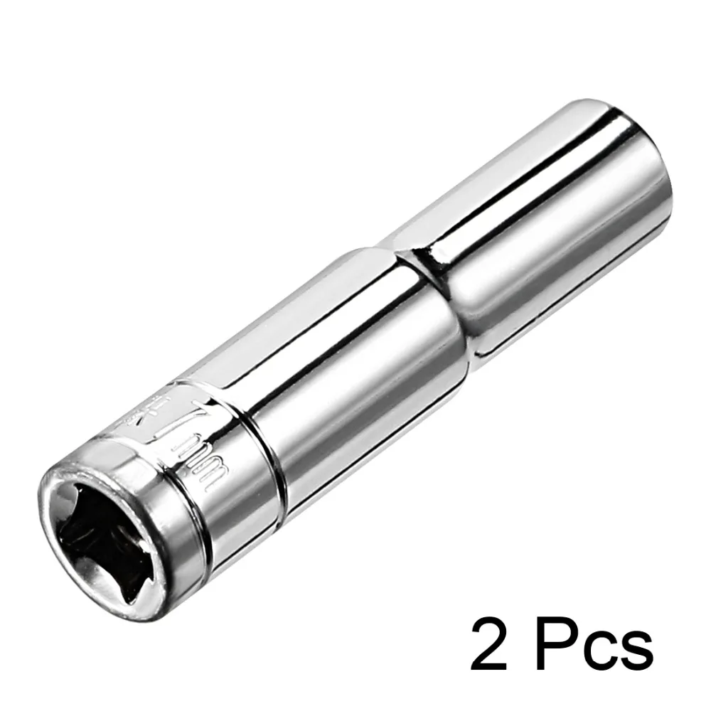 2pcs 1/4-inch Drive 6-Point Deep Socket 7 8 10 13 mm Socket Cr-V Repair Tool for Automotive Repairs Household Maintenance DIY