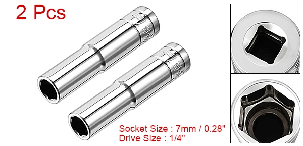 2pcs 1/4-inch Drive 6-Point Deep Socket 7 8 10 13 mm Socket Cr-V Repair Tool for Automotive Repairs Household Maintenance DIY