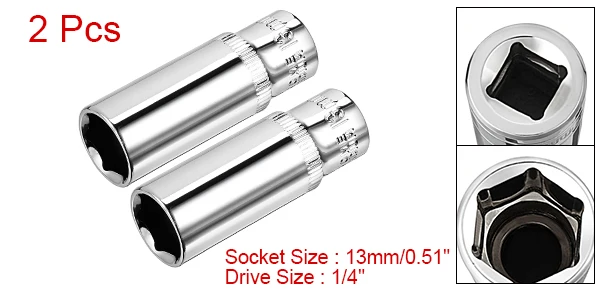 2pcs 1/4-inch Drive 6-Point Deep Socket 7 8 10 13 mm Socket Cr-V Repair Tool for Automotive Repairs Household Maintenance DIY