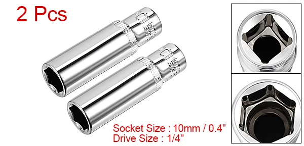 2pcs 1/4-inch Drive 6-Point Deep Socket 7 8 10 13 mm Socket Cr-V Repair Tool for Automotive Repairs Household Maintenance DIY