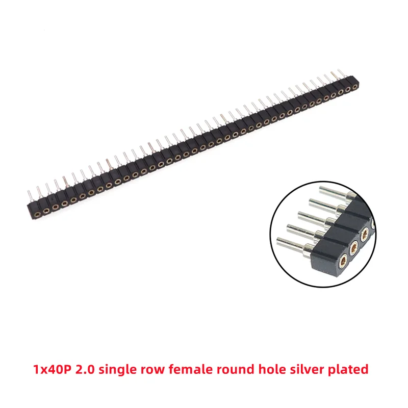 5 Pcs Round Hole Pin Header 2.0MM/2.54MM Pitch Row Female/Male, Single Row 1x40P Row 2x40P Double Row Pin Round Pin Gold Plated