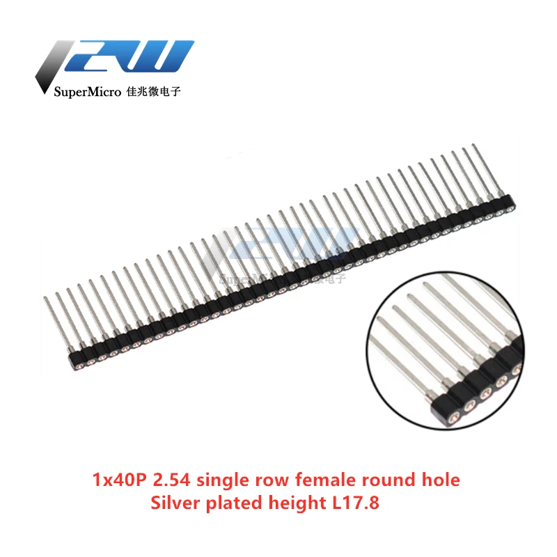 5 Pcs Round Hole Pin Header 2.0MM/2.54MM Pitch Row Female/Male, Single Row 1x40P Row 2x40P Double Row Pin Round Pin Gold Plated