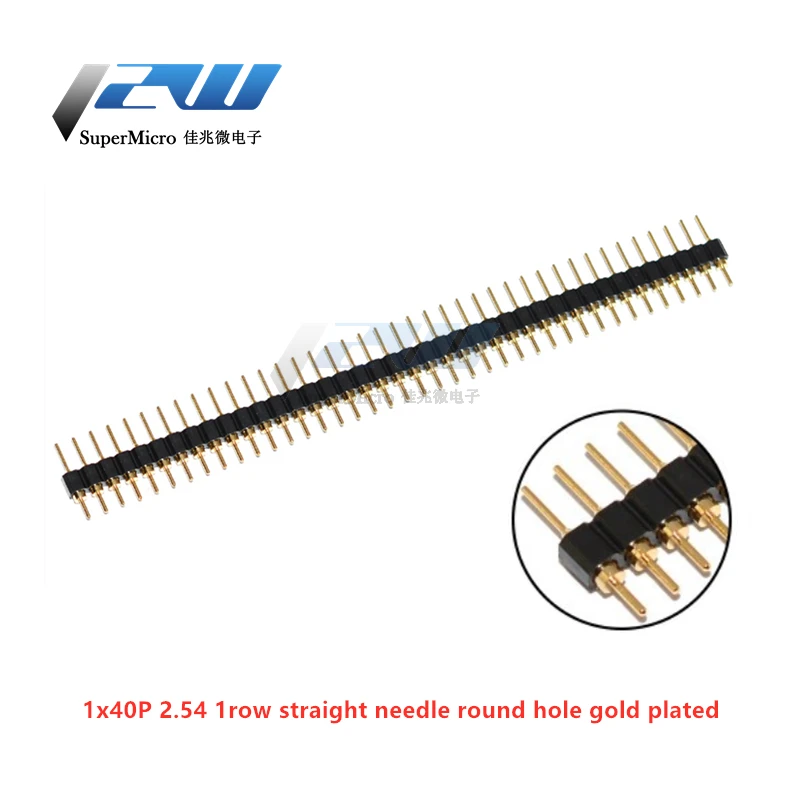 5 Pcs Round Hole Pin Header 2.0MM/2.54MM Pitch Row Female/Male, Single Row 1x40P Row 2x40P Double Row Pin Round Pin Gold Plated