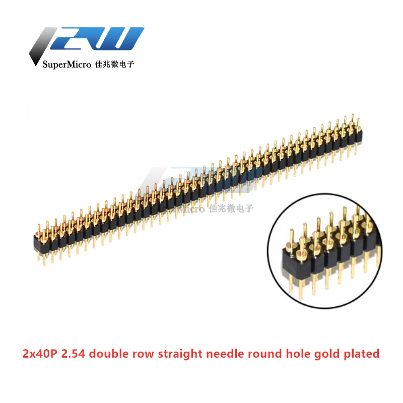 5 Pcs Round Hole Pin Header 2.0MM/2.54MM Pitch Row Female/Male, Single Row 1x40P Row 2x40P Double Row Pin Round Pin Gold Plated