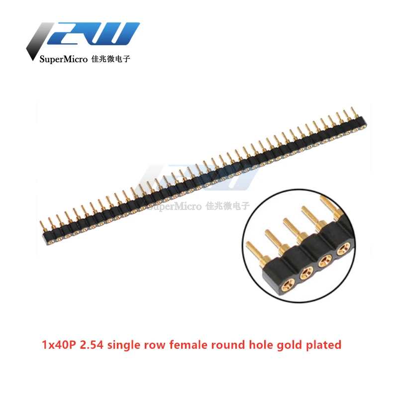 5 Pcs Round Hole Pin Header 2.0MM/2.54MM Pitch Row Female/Male, Single Row 1x40P Row 2x40P Double Row Pin Round Pin Gold Plated