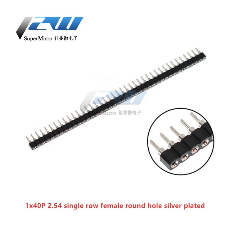 5 Pcs Round Hole Pin Header 2.0MM/2.54MM Pitch Row Female/Male, Single Row 1x40P Row 2x40P Double Row Pin Round Pin Gold Plated