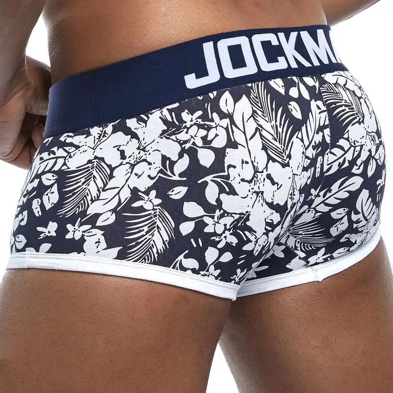 JOCKMAIL Brand Male Panties Breathable Boxers Cotton Men Underwear U convex pouch Sexy Underpants Printed leaves Homewear Shorts