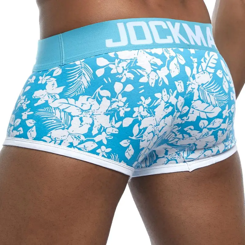 JOCKMAIL Brand Male Panties Breathable Boxers Cotton Men Underwear U convex pouch Sexy Underpants Printed leaves Homewear Shorts