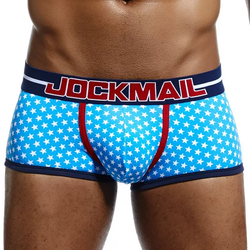 JOCKMAIL Brand Male Panties Breathable Boxers Cotton Men Underwear U convex pouch Sexy Underpants Printed leaves Homewear Shorts