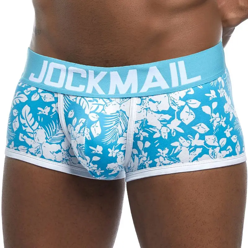 JOCKMAIL Brand Male Panties Breathable Boxers Cotton Men Underwear U convex pouch Sexy Underpants Printed leaves Homewear Shorts