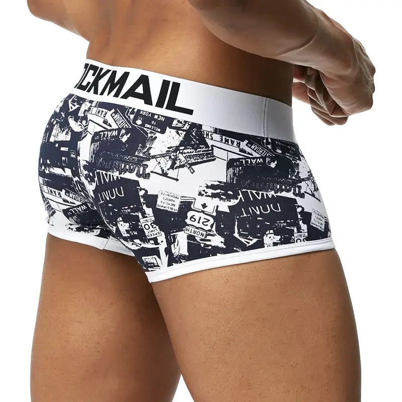 JOCKMAIL Brand Male Panties Breathable Boxers Cotton Men Underwear U convex pouch Sexy Underpants Printed leaves Homewear Shorts