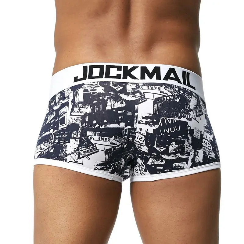 JOCKMAIL Brand Male Panties Breathable Boxers Cotton Men Underwear U convex pouch Sexy Underpants Printed leaves Homewear Shorts