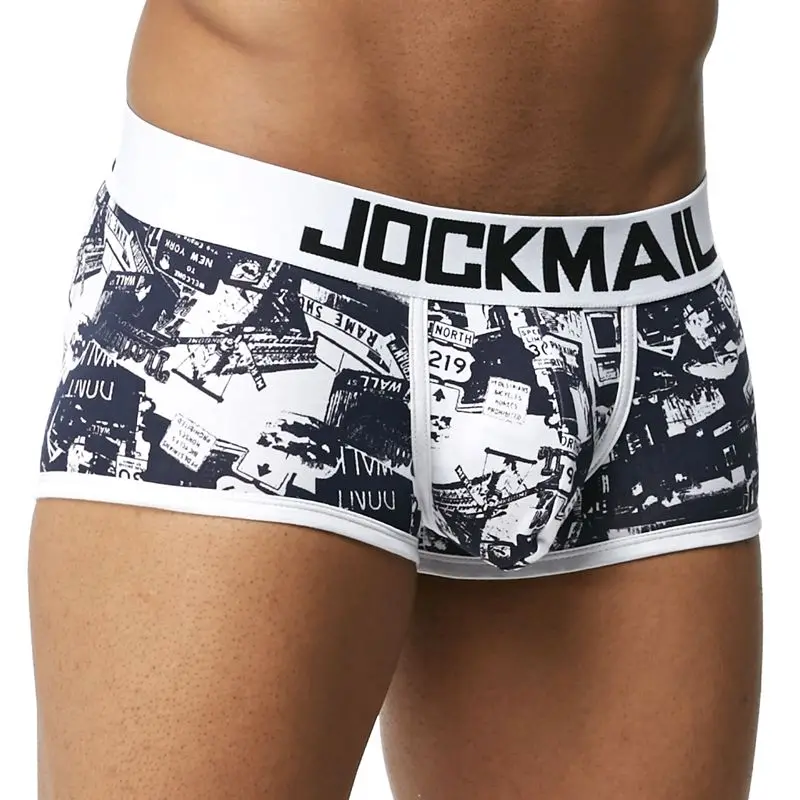 JOCKMAIL Brand Male Panties Breathable Boxers Cotton Men Underwear U convex pouch Sexy Underpants Printed leaves Homewear Shorts