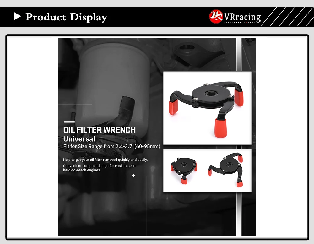 High Quality Universal 3 Jaw 3/8" Car Adjustable Oil Filter Remover Wrench Tool 60mm to 95mm 2.4" to 3.7" Auto Accessories