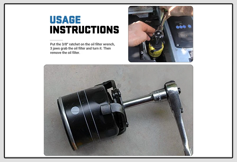 High Quality Universal 3 Jaw 3/8" Car Adjustable Oil Filter Remover Wrench Tool 60mm to 95mm 2.4" to 3.7" Auto Accessories