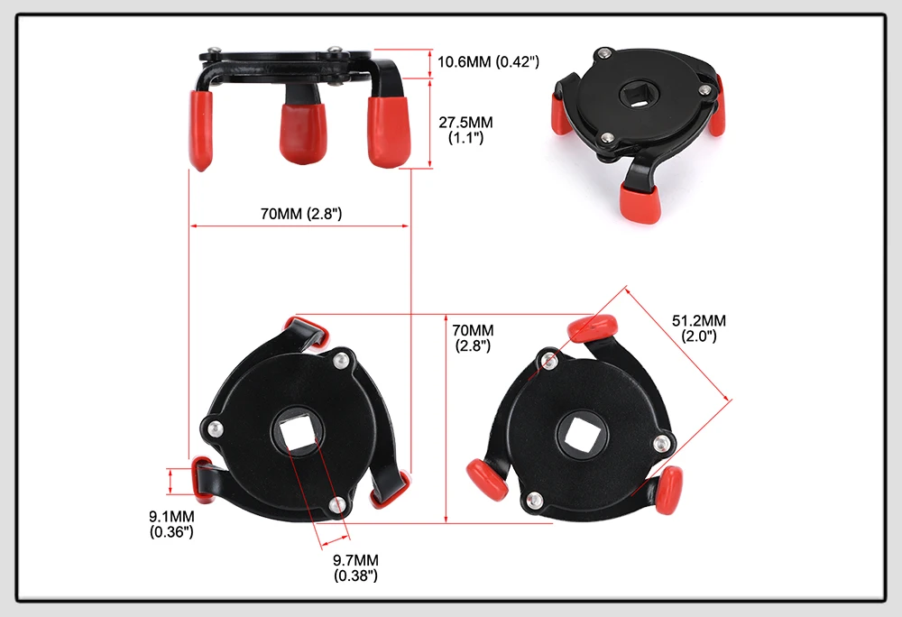 High Quality Universal 3 Jaw 3/8" Car Adjustable Oil Filter Remover Wrench Tool 60mm to 95mm 2.4" to 3.7" Auto Accessories