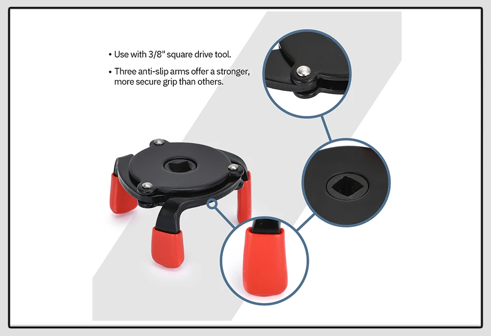 High Quality Universal 3 Jaw 3/8" Car Adjustable Oil Filter Remover Wrench Tool 60mm to 95mm 2.4" to 3.7" Auto Accessories