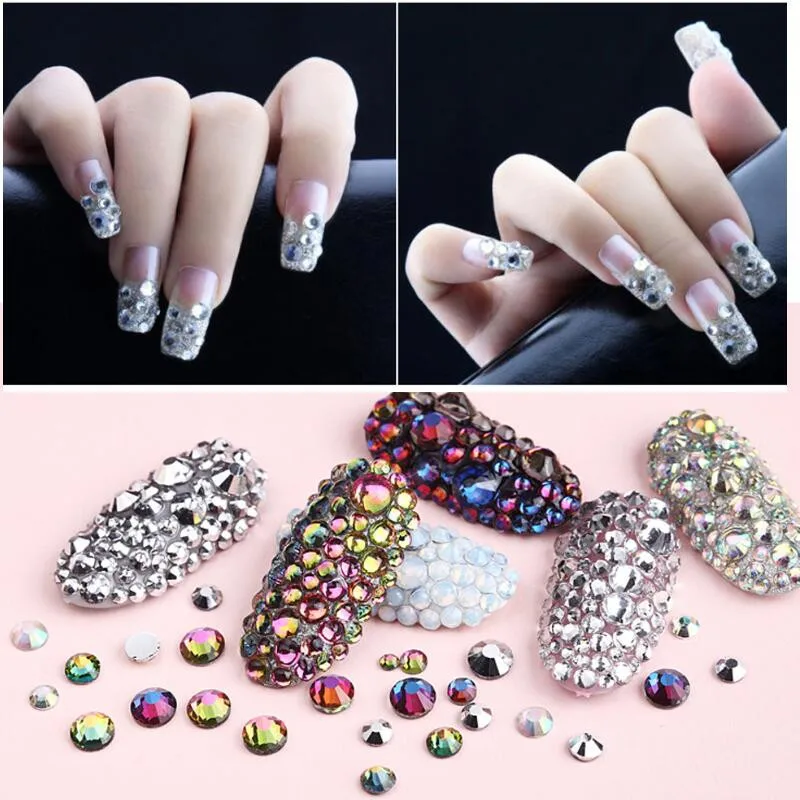 Top Glitter Crystal AB/Clear Gold Base Non Hot Fix Rhinestones SS3-SS50 FlatBack Strass &Fabric Garment Nail Art Decorations