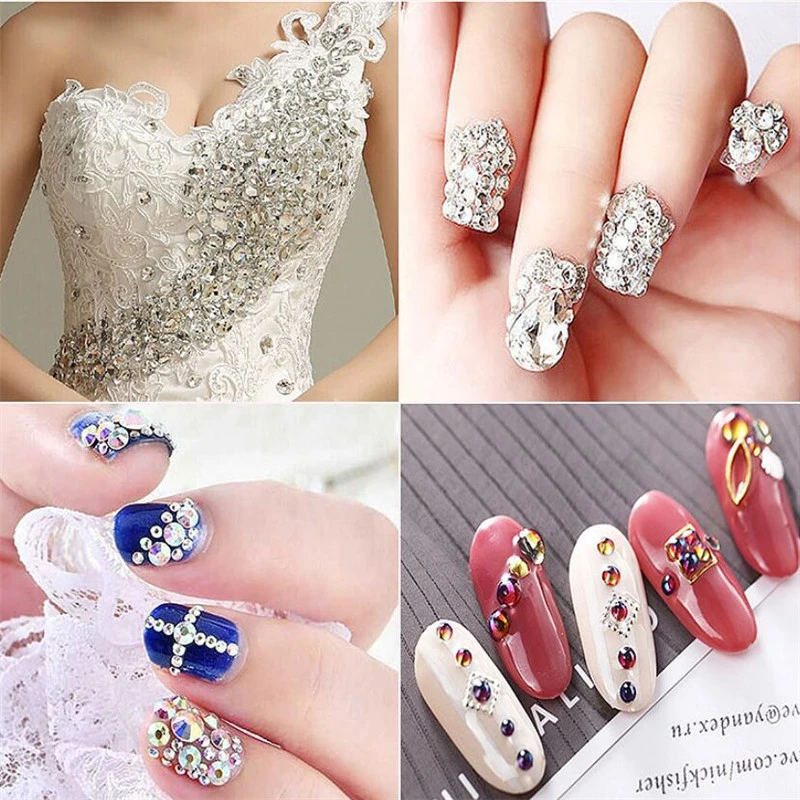 Top Glitter Crystal AB/Clear Gold Base Non Hot Fix Rhinestones SS3-SS50 FlatBack Strass &Fabric Garment Nail Art Decorations