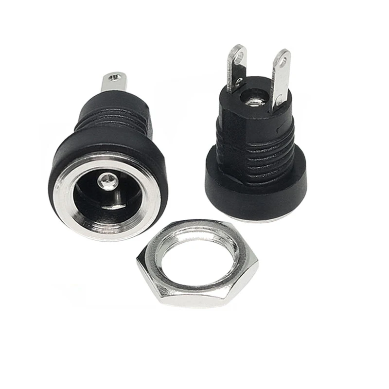 5/50Pcs 5A 30V For DC Power Supply Jack Socket Female Panel Mount Connector 5.5mm 2.1mm Plug Adapter 2 Terminal Types 5.5x2.1