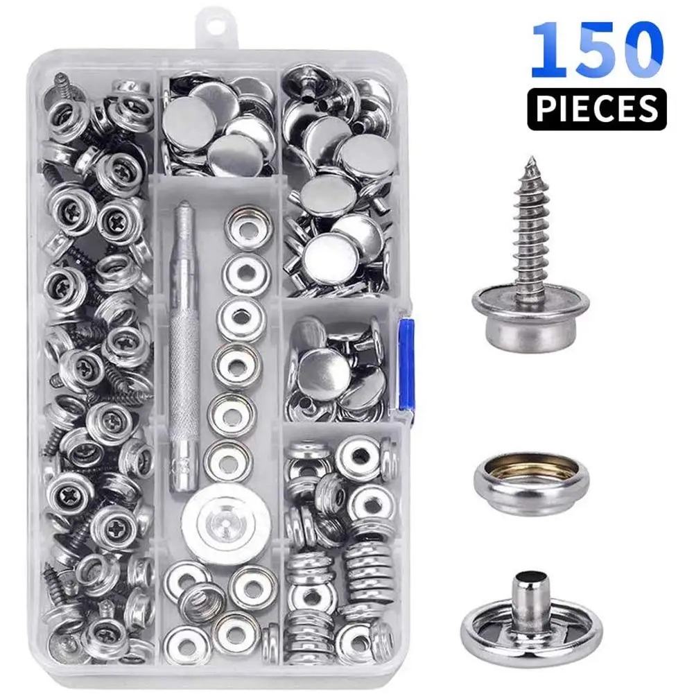 10/50sets Stainless Steel Marine Grade Canvas and Upholstery Boat Cover Snap Button Fastener Kit 15mm Screws Snaps with tool