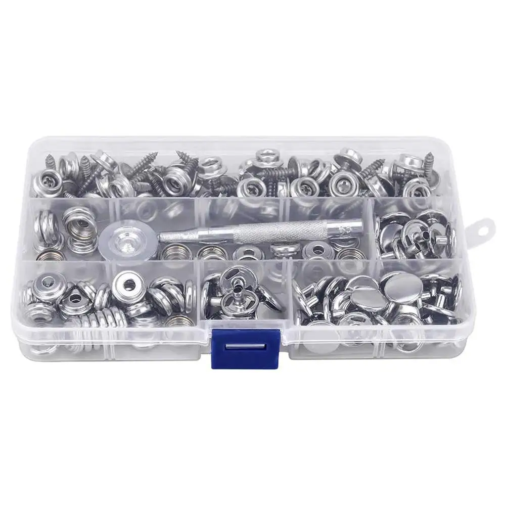 10/50sets Stainless Steel Marine Grade Canvas and Upholstery Boat Cover Snap Button Fastener Kit 15mm Screws Snaps with tool