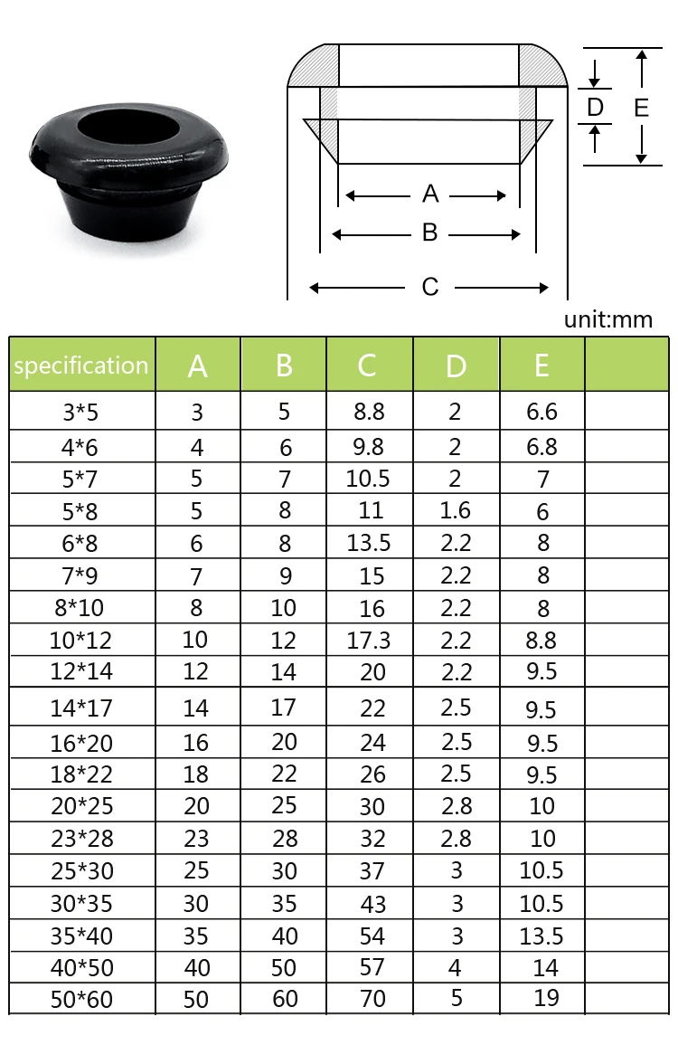 Black 3mm-50mm Rubber Snap-on Grommet Hole Plugs End Caps Bung Wire Cable Protect Bush