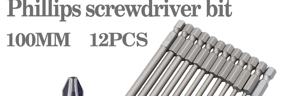12pcs/15pcs 50mm 75mm 100mm 150mm Phillips screwdriver bit S2 alloy steel with magnetic screwdriver bit PH0 PH1 PH2