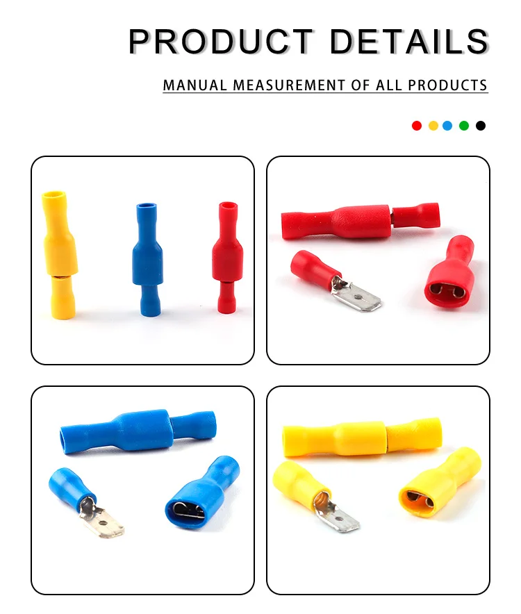 50PCS FDD/MDD 6.3mm Terminal Red Blue Yellow Female Male Spade Insulated Electrical Crimp Terminal Connectors Wiring Cable Plug