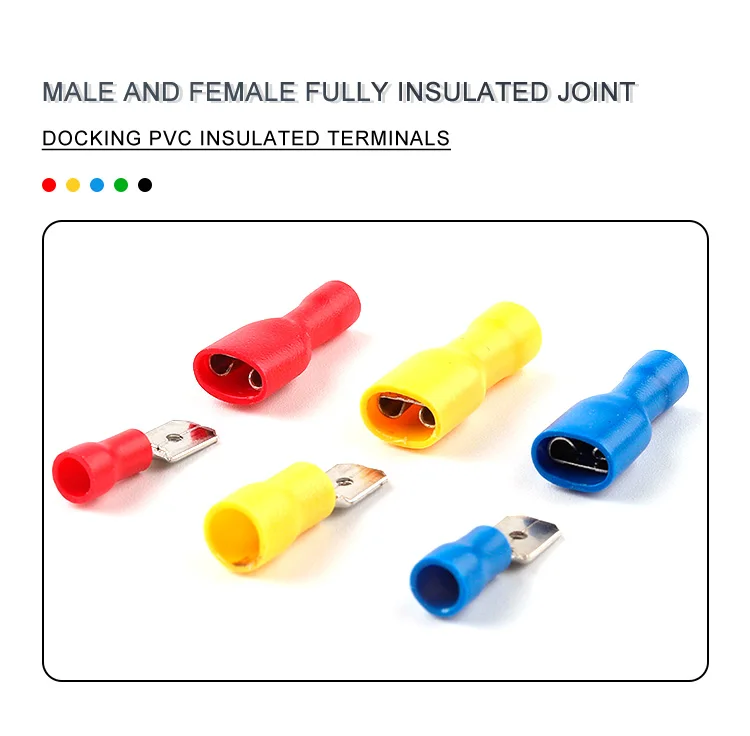 50PCS FDD/MDD 6.3mm Terminal Red Blue Yellow Female Male Spade Insulated Electrical Crimp Terminal Connectors Wiring Cable Plug