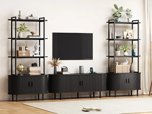 71" Tall Bookshelf,4-Tier Book Shelf with Storage Cabinet,Modern Bookcase with Sliding Door & Adjustable Footpad