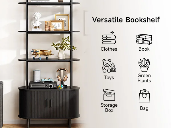71" Tall Bookshelf,4-Tier Book Shelf with Storage Cabinet,Modern Bookcase with Sliding Door & Adjustable Footpad