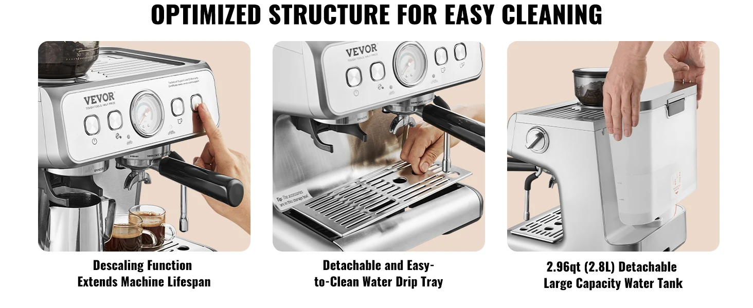 SucceBuy Espresso Machine with Grinder 15 Bar Semi-Automatic Espresso Coffee Maker with Milk Frother Steam Wand