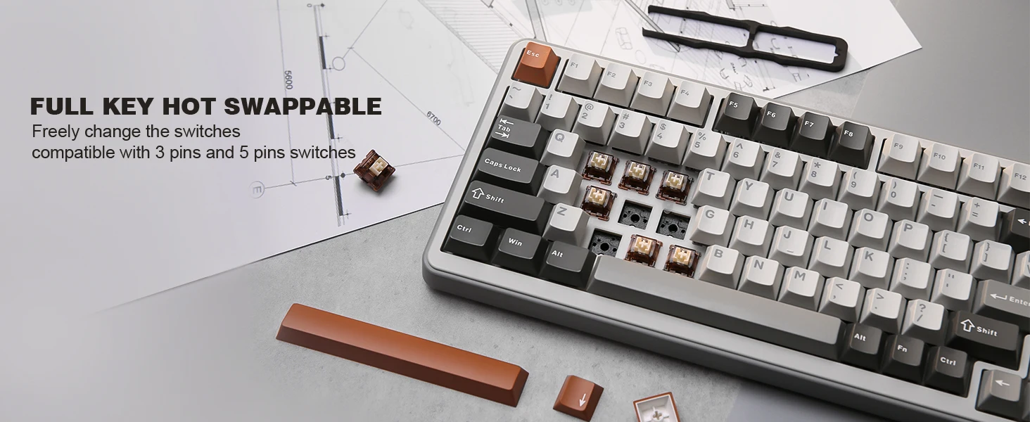 YUNZII B75 PRO 82-Key Wireless Mechanical Gaming Keyboard, Gasket Hot Swap Custom RGB 75% BT/Type-C/2.4G Creamy Knob Keyboard