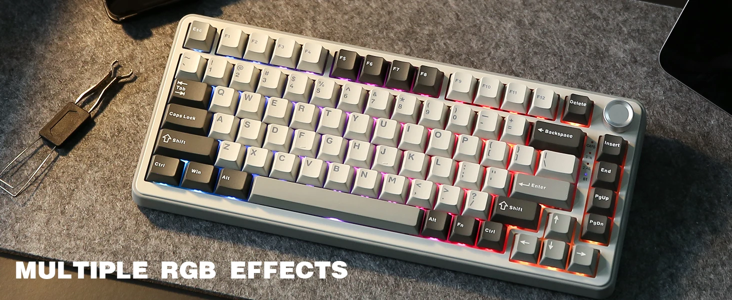 YUNZII B75 PRO 82-Key Wireless Mechanical Gaming Keyboard, Gasket Hot Swap Custom RGB 75% BT/Type-C/2.4G Creamy Knob Keyboard