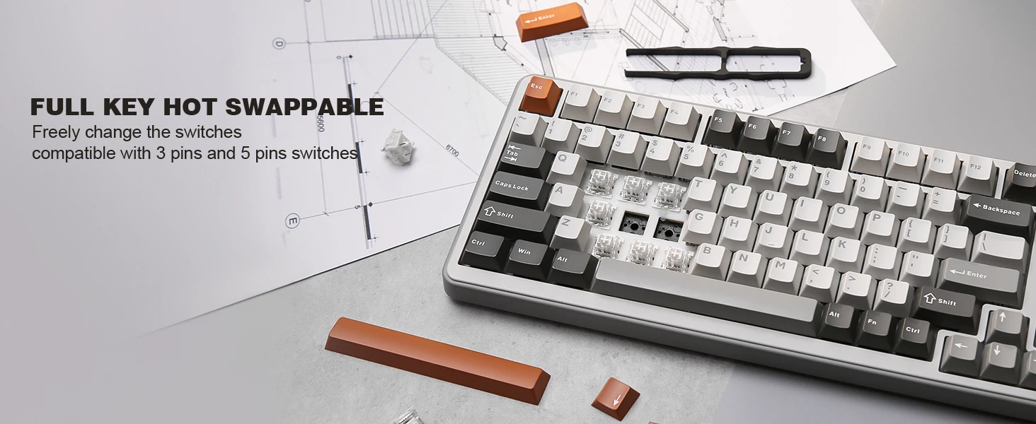 YUNZII B75 PRO 82-Key Wireless Mechanical Gaming Keyboard, Gasket Hot Swap Custom RGB 75% BT/Type-C/2.4G Creamy Knob Keyboard