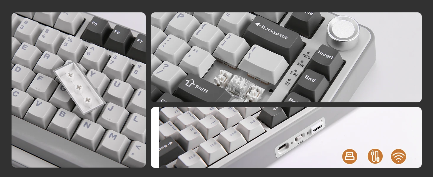 YUNZII B75 PRO 82-Key Wireless Mechanical Gaming Keyboard, Gasket Hot Swap Custom RGB 75% BT/Type-C/2.4G Creamy Knob Keyboard