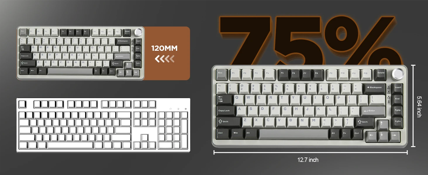 YUNZII B75 PRO 82-Key Wireless Mechanical Gaming Keyboard, Gasket Hot Swap Custom RGB 75% BT/Type-C/2.4G Creamy Knob Keyboard