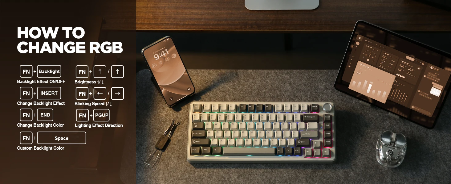 YUNZII B75 PRO 82-Key Wireless Mechanical Gaming Keyboard, Gasket Hot Swap Custom RGB 75% BT/Type-C/2.4G Creamy Knob Keyboard
