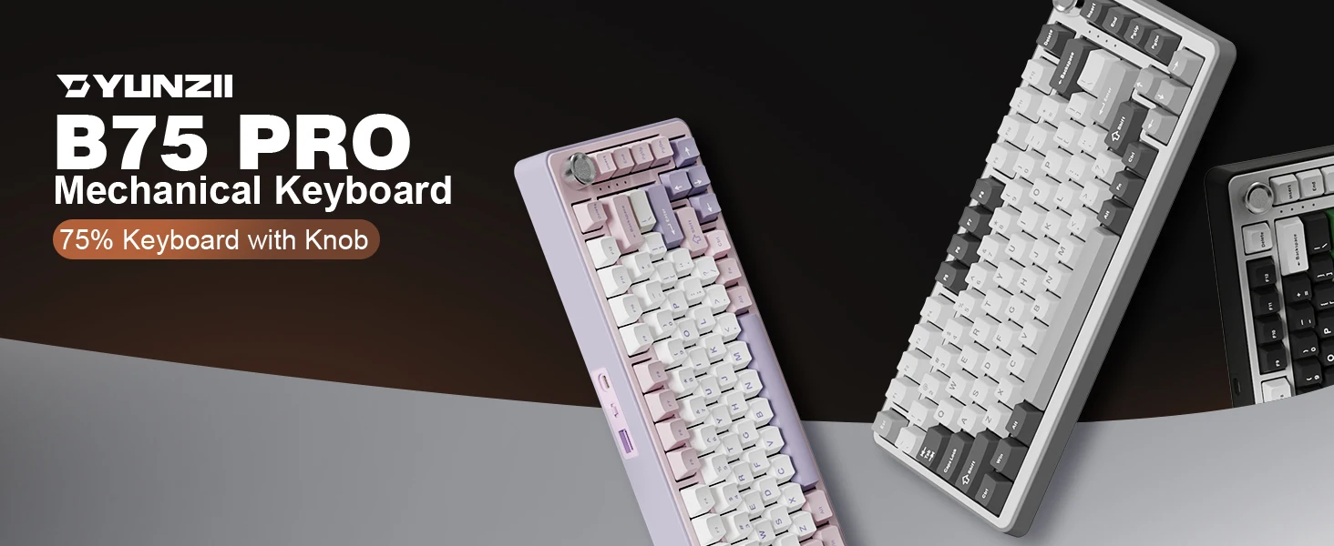 YUNZII B75 PRO 82-Key Wireless Mechanical Gaming Keyboard, Gasket Hot Swap Custom RGB 75% BT/Type-C/2.4G Creamy Knob Keyboard