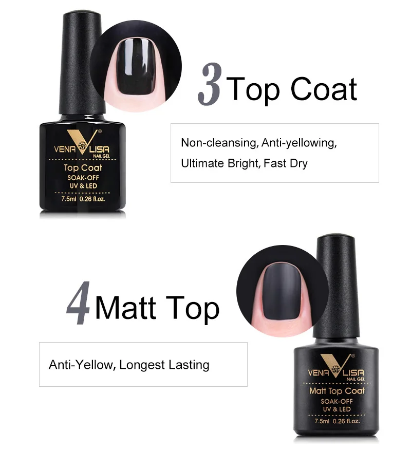 3pcs/set Venalisa Primer Base Coat Topcoat Nail Gel Polish Set Soak Off LED UV Gel Lacquer Nowipe Shiny Nail Gel Manicure Gel