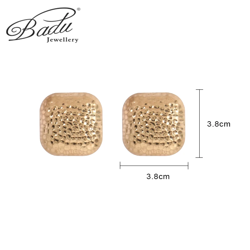 Badu Frosted Gold Color Semi-Ball Stud Earrings for Women Vintage Metal Big Round Earrings Jewelry Party Fashion Accessories