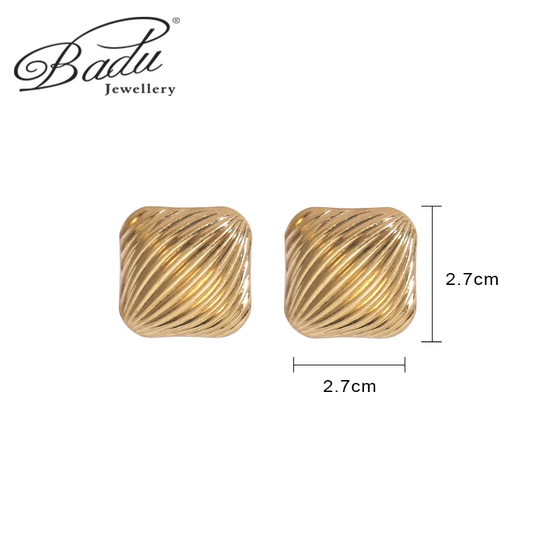 Badu Frosted Gold Color Semi-Ball Stud Earrings for Women Vintage Metal Big Round Earrings Jewelry Party Fashion Accessories