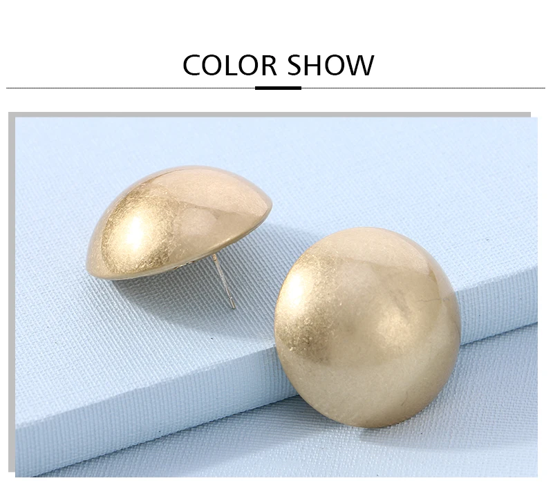 Badu Frosted Gold Color Semi-Ball Stud Earrings for Women Vintage Metal Big Round Earrings Jewelry Party Fashion Accessories