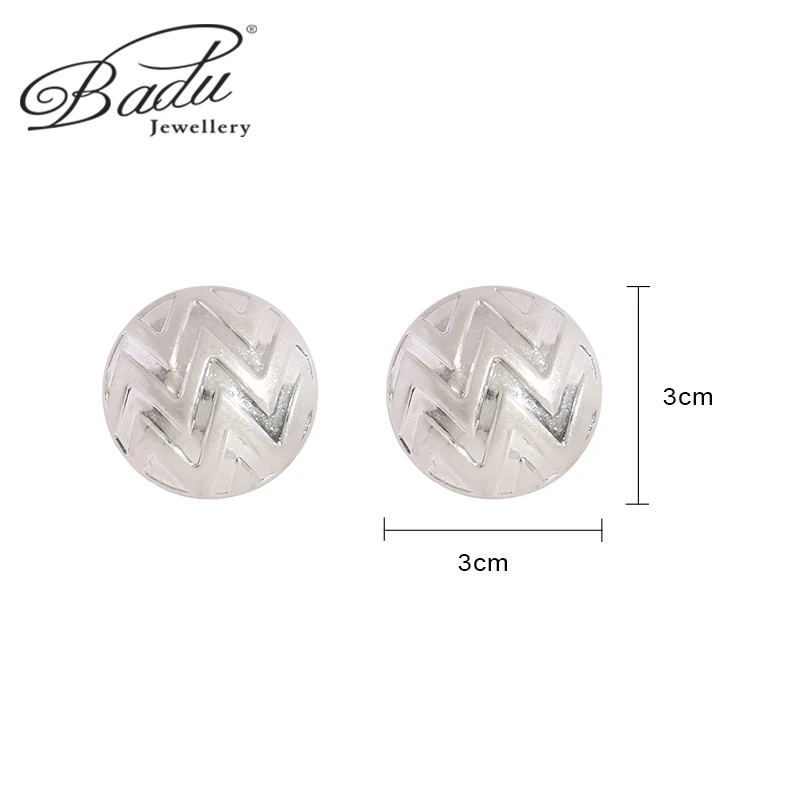 Badu Frosted Gold Color Semi-Ball Stud Earrings for Women Vintage Metal Big Round Earrings Jewelry Party Fashion Accessories