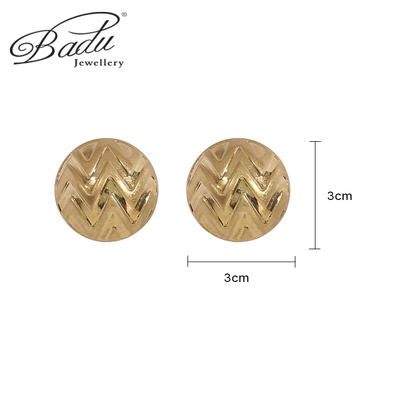 Badu Frosted Gold Color Semi-Ball Stud Earrings for Women Vintage Metal Big Round Earrings Jewelry Party Fashion Accessories